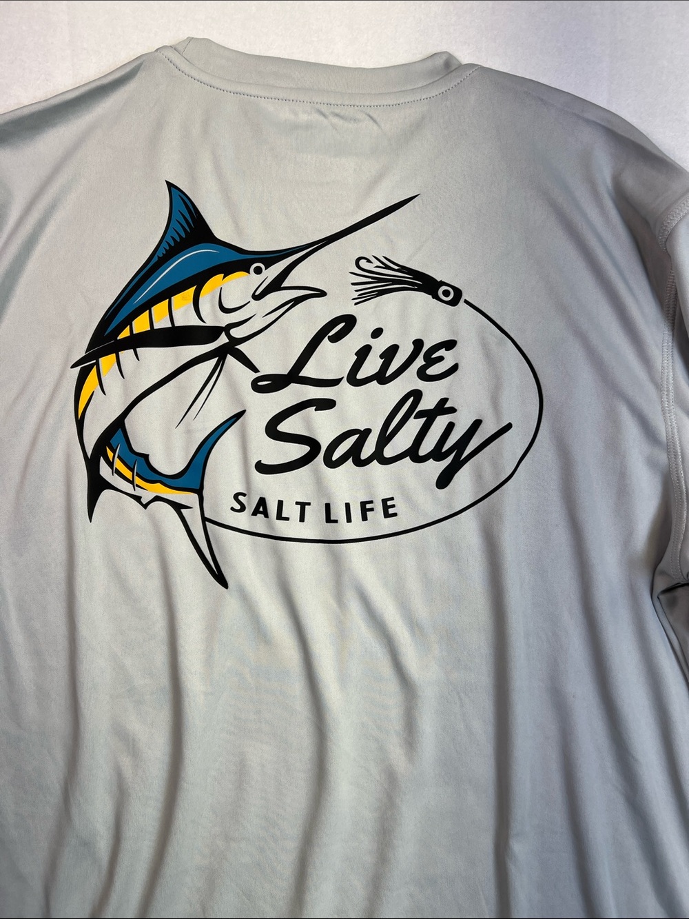 Salt Life Light Gray Long Sleeve Performance Shirt with Marlin Logo